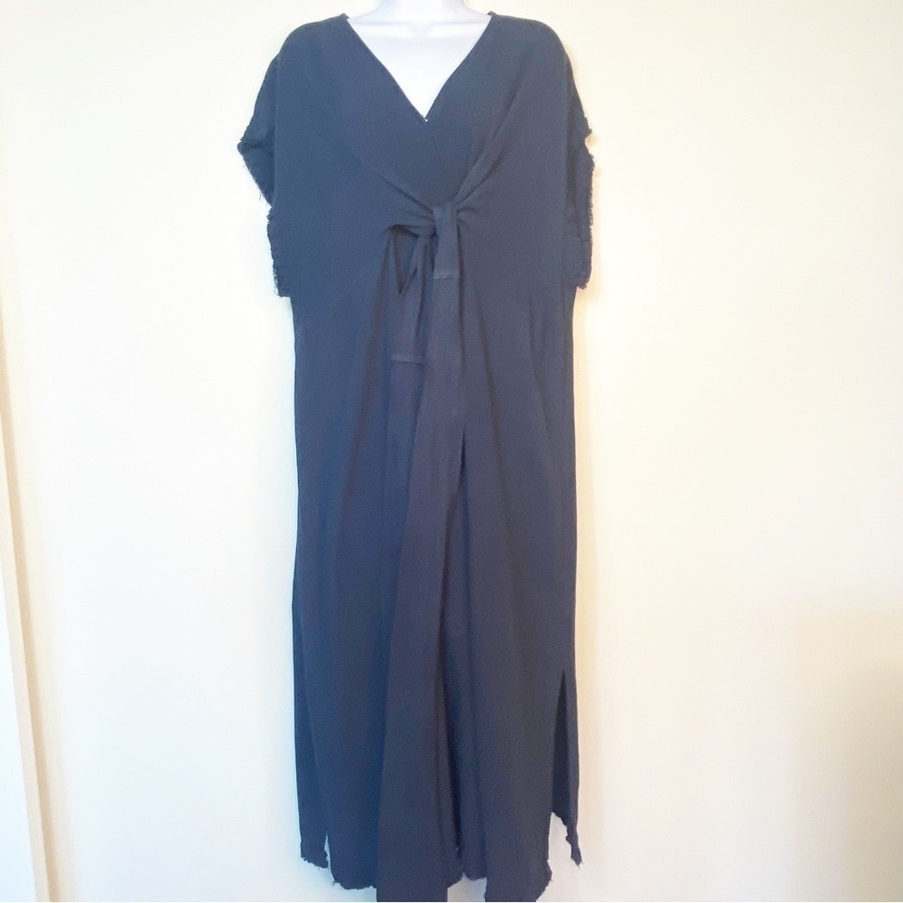 Umgee Medium Midi Dress with Fringe Hem Front Tie, Muumuu Beach Coverup Lounge